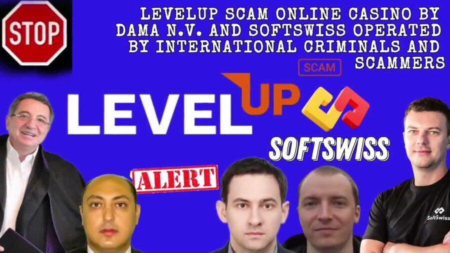 Online Casino Levelup scam operated by criminals of DamaNV, Softswiss, and Ivan Montik